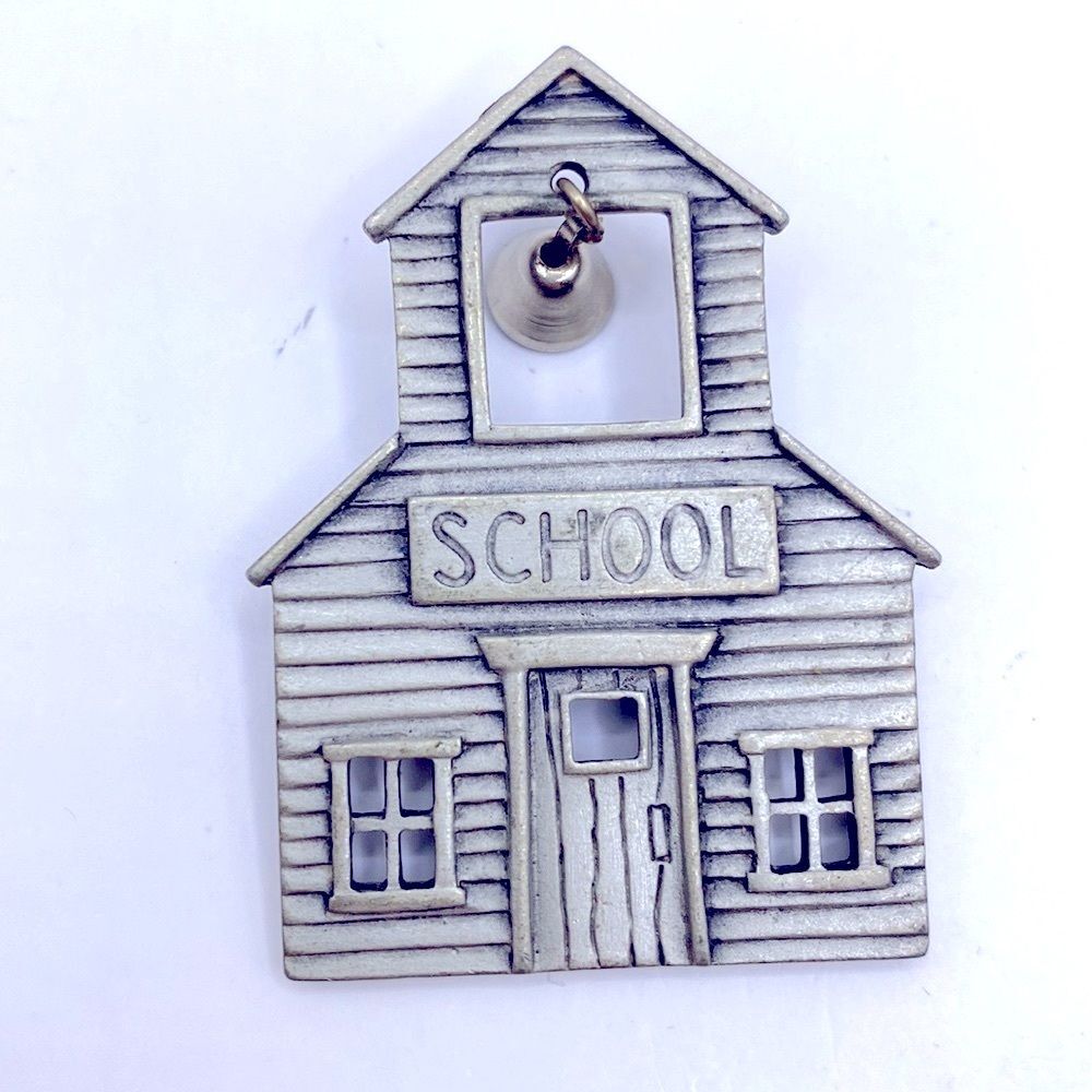 VTG JJ Jonette Jewelry Schoolhouse Brooch with Dangle Bell | Teacher Gift